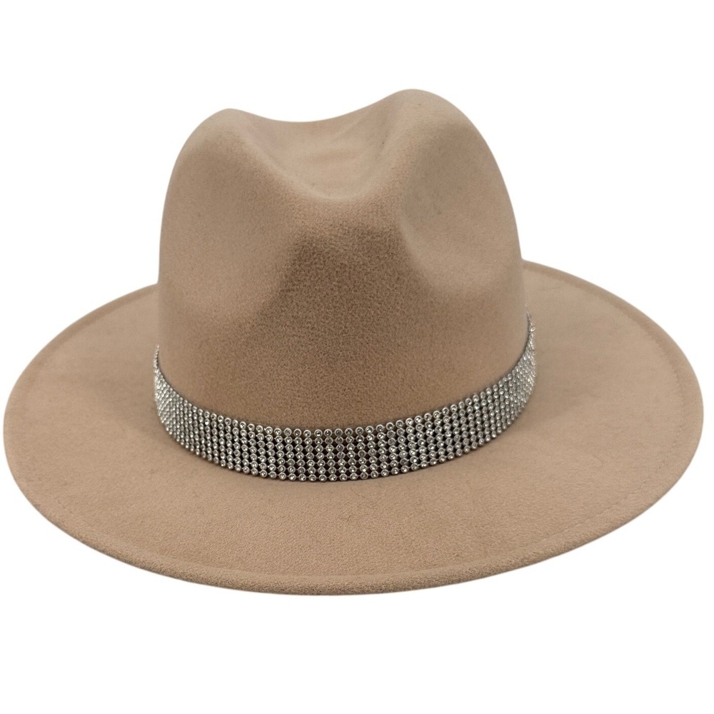 Altar'd State Tan Beige Rhinestone Band Wide Brim Fedora Hat One Size Boho
